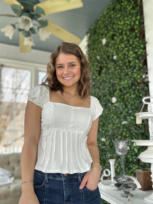 Puff Sleeve Pleated Peplum Top