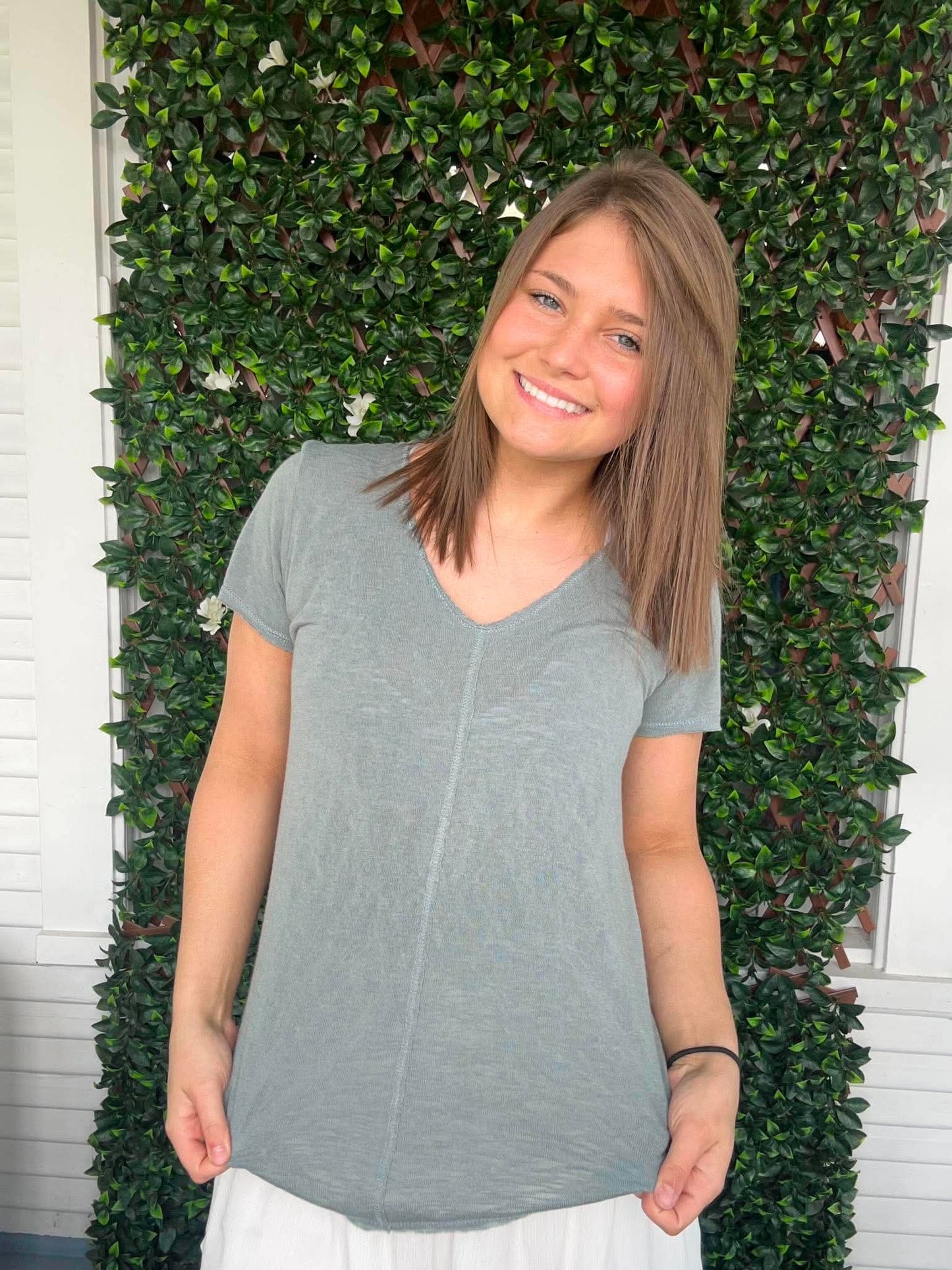 Slubby Vneck Split Center Tee
