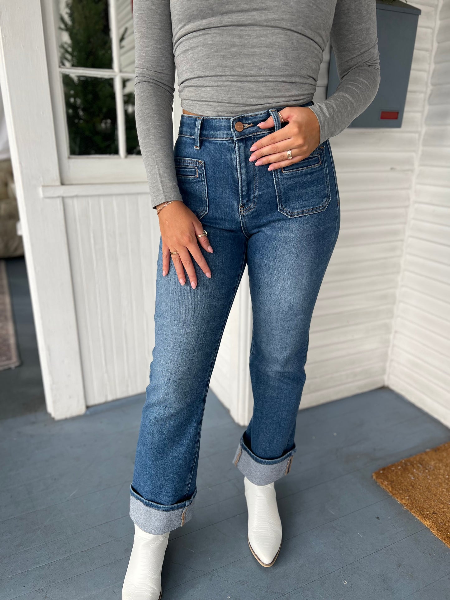 High Rise Cuffed Straight Leg