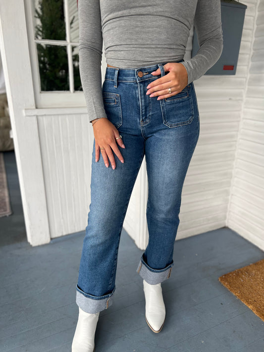 High Rise Cuffed Straight Leg