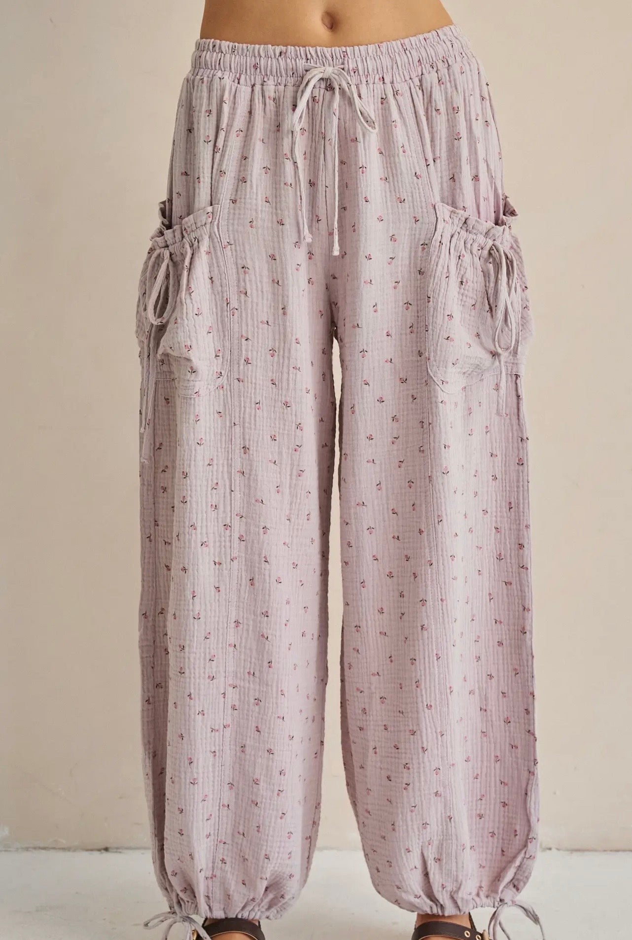 Floral Gauze Drawstring Pants