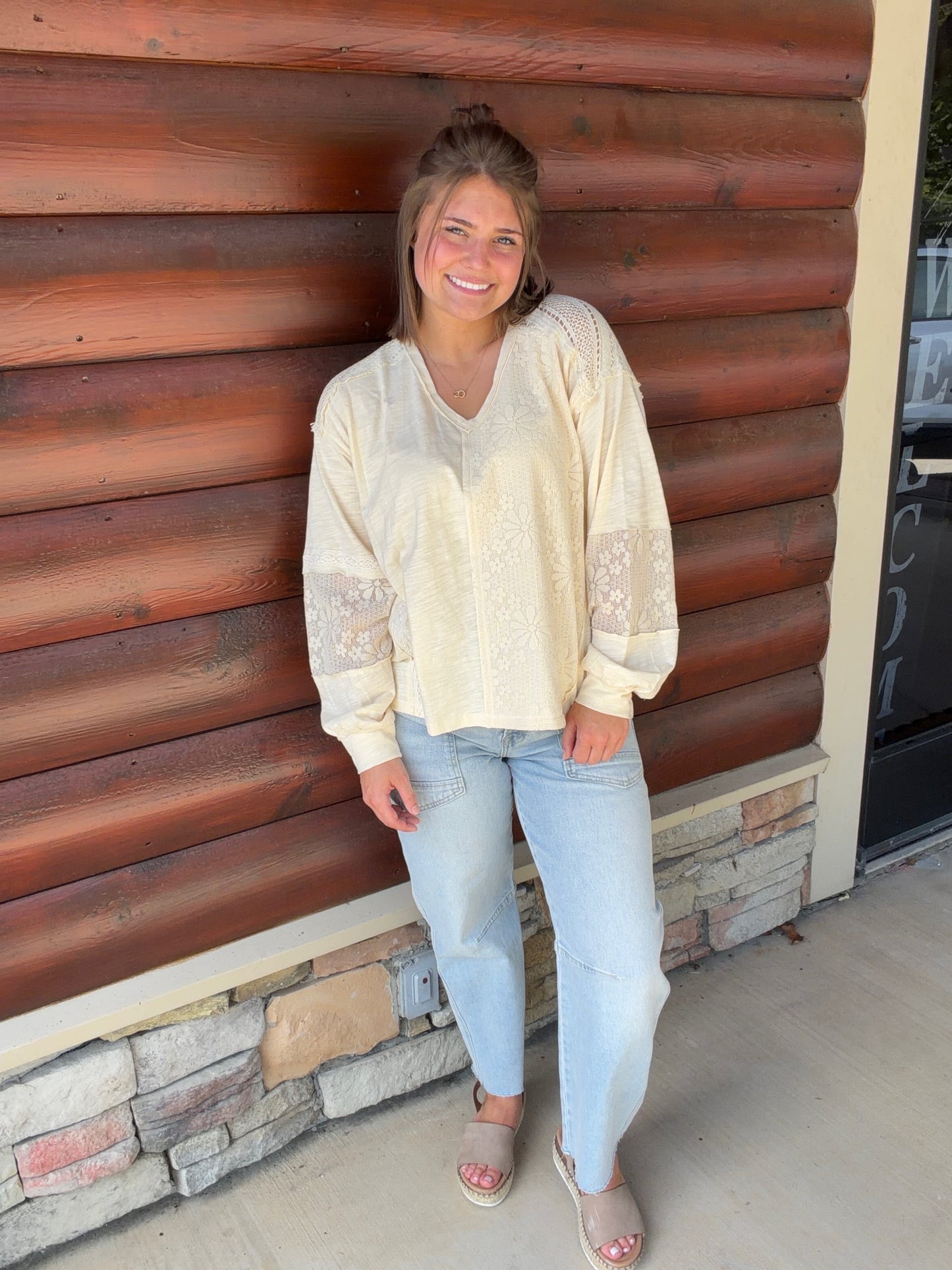Mix Media Floral Lace Oversized LS Top
