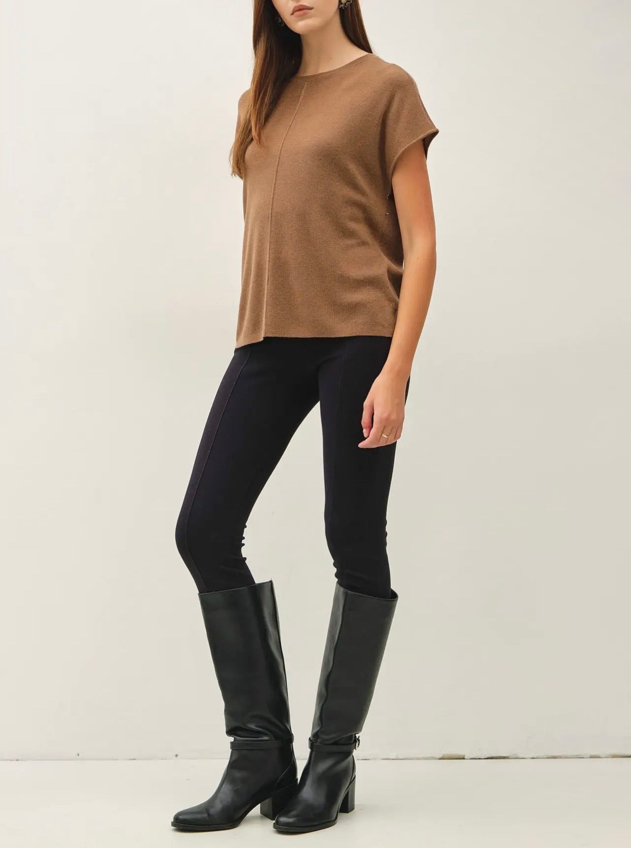 Wool Blended Cap Sleeve Sweater Top