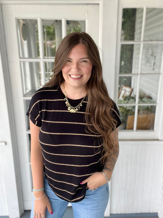 Short Sleeve Stripe Knit Top