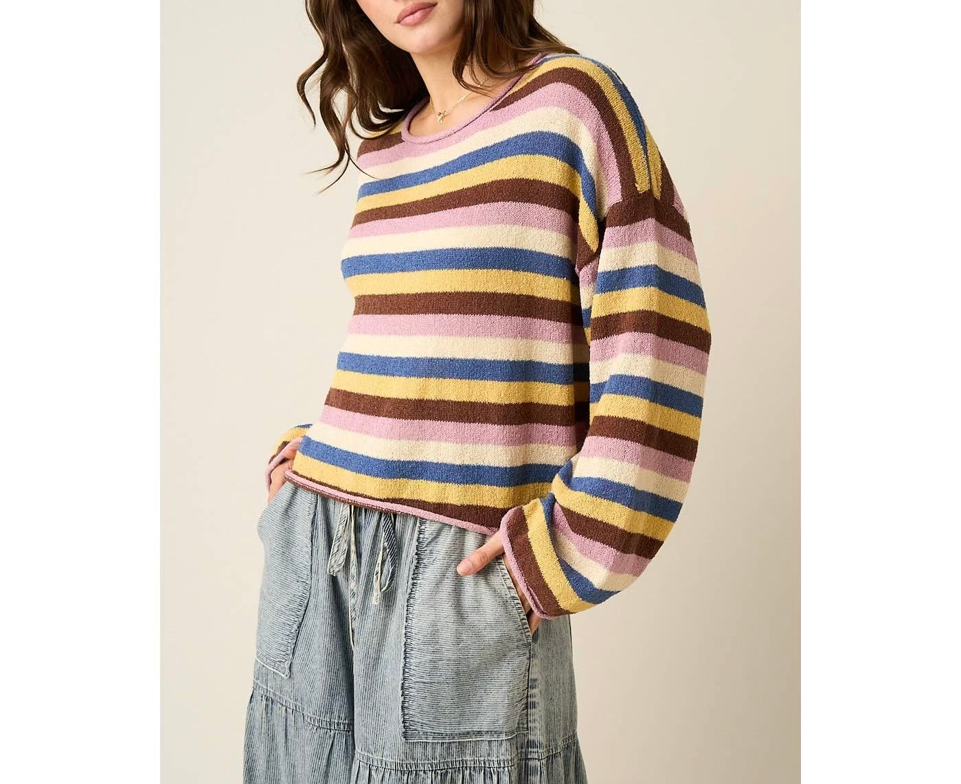 Multicolor Striped Sweater Knit Top