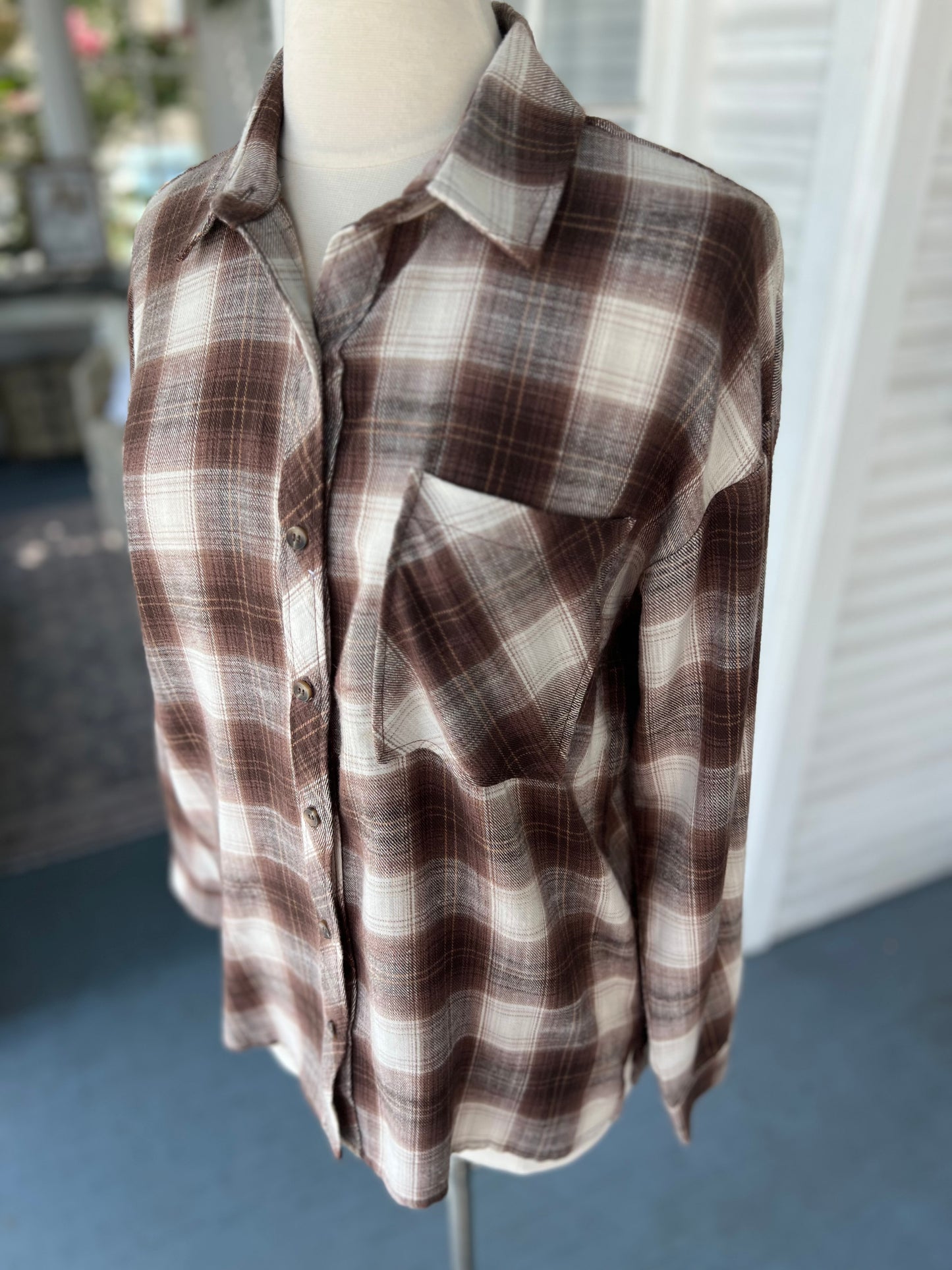 Brown Plaid Flannel Shirt