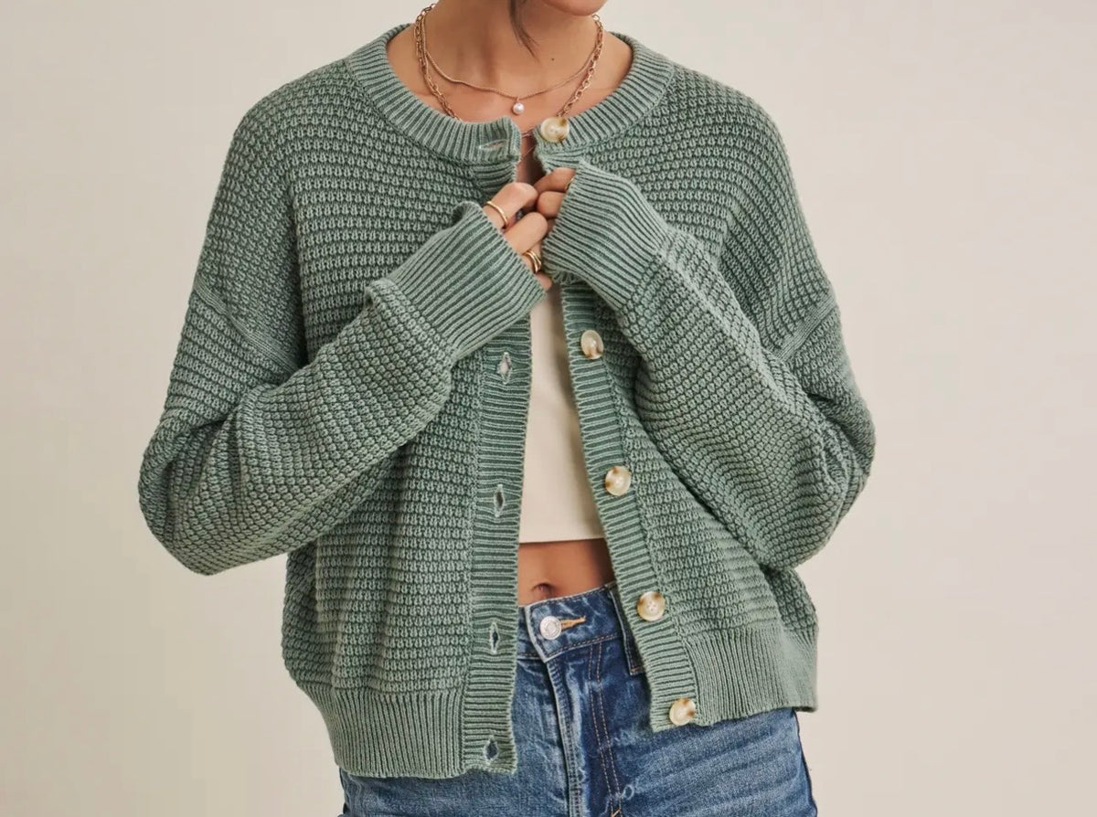 Mineral Washed Cotton Waffle Cardigan
