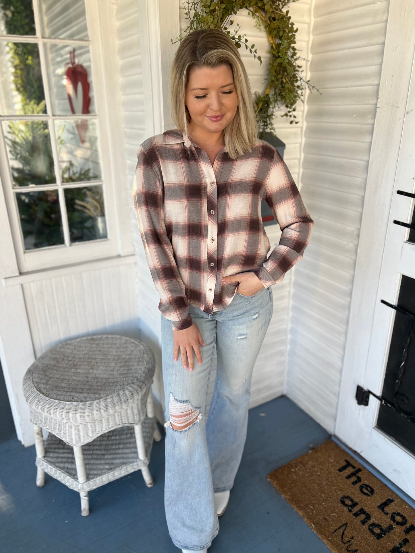 Mauve & Cream Button Up Shirt