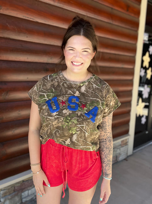 Camo USA SS Top
