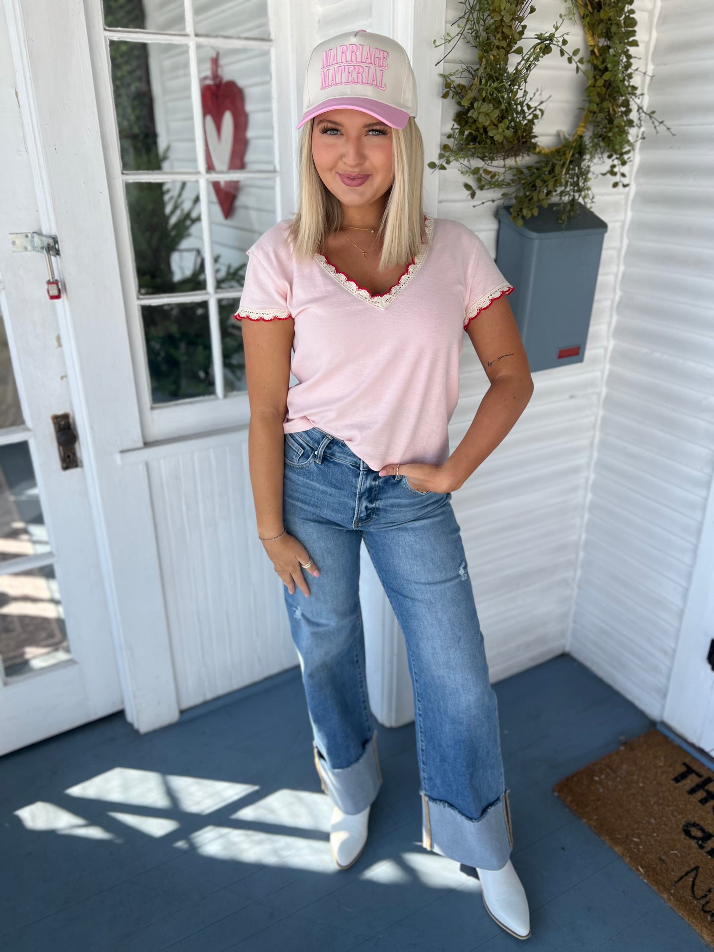 Vneck Crochet Trim Tee