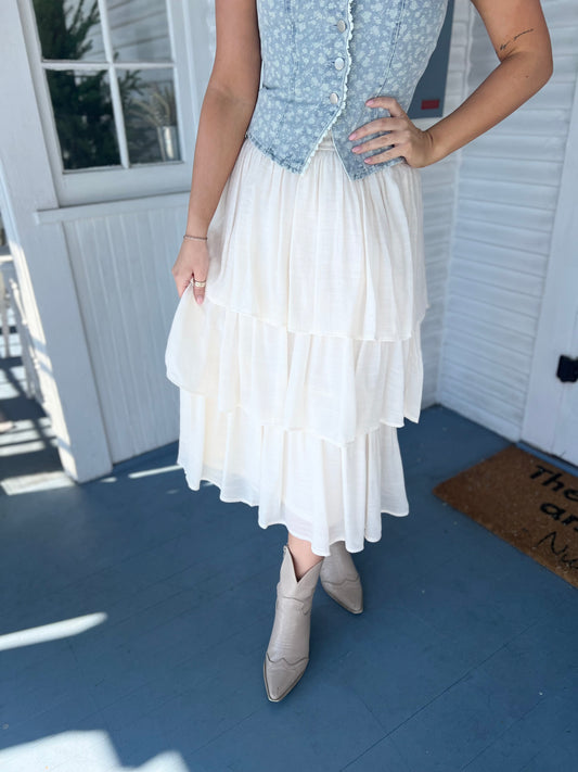 Ruched Waist Tiered Maxi Skirt