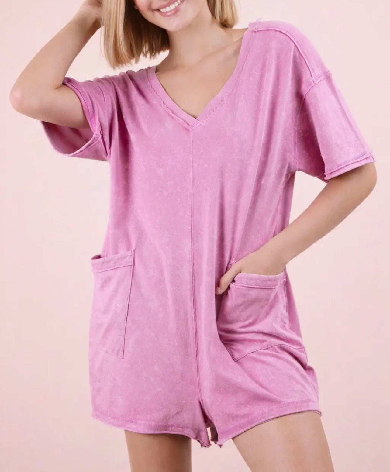 Mineral Washed Oversized Casual Knit Romper