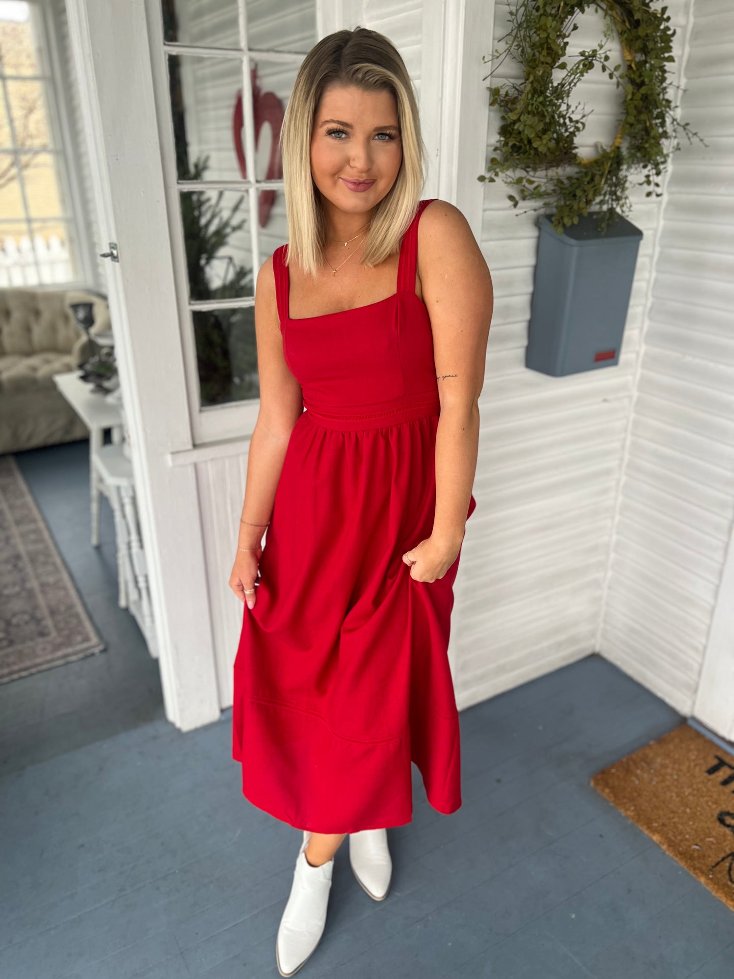 Sleeveless Lace Trim Midi Dress