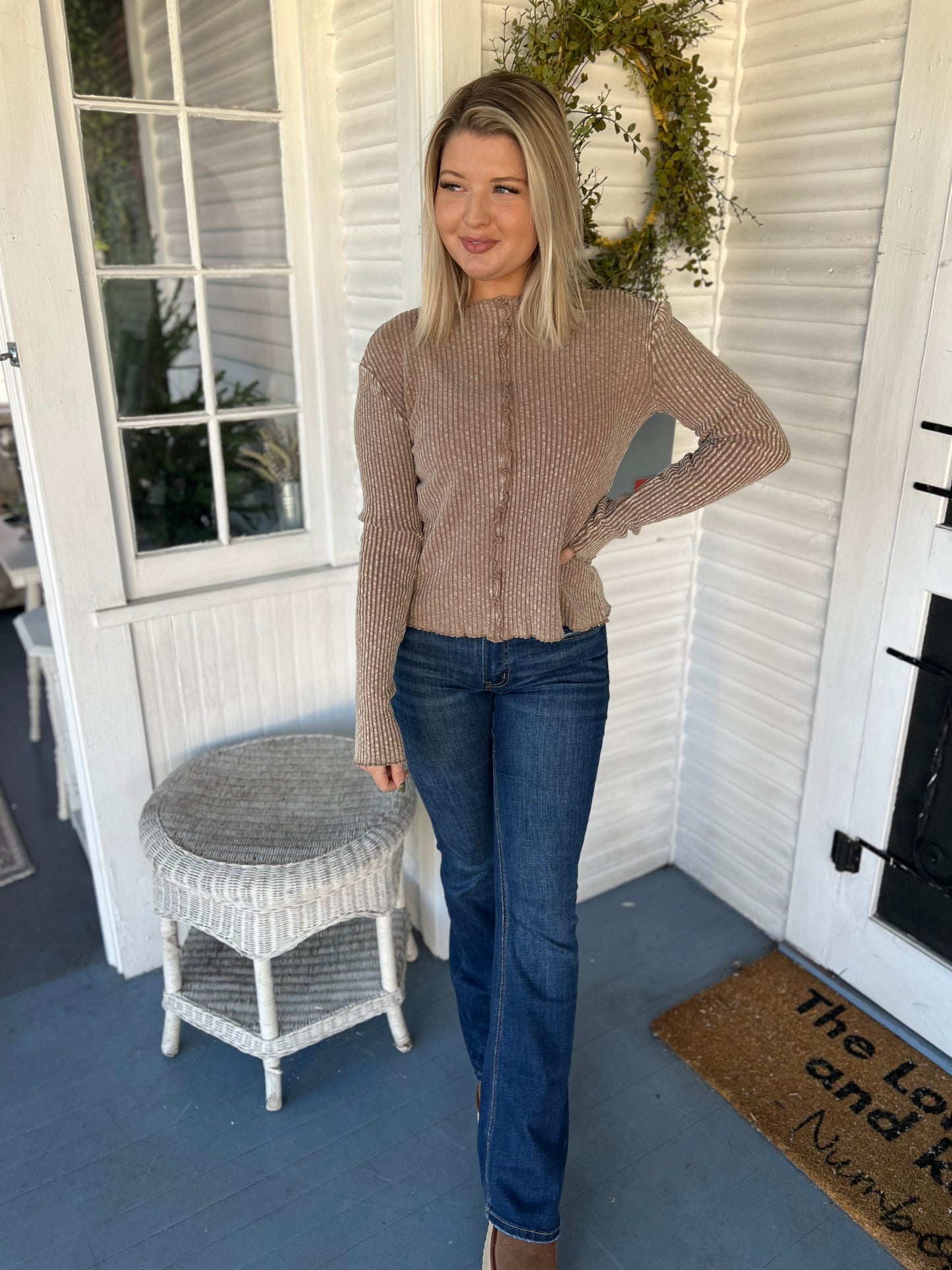 Mock Neck Ribbed Top