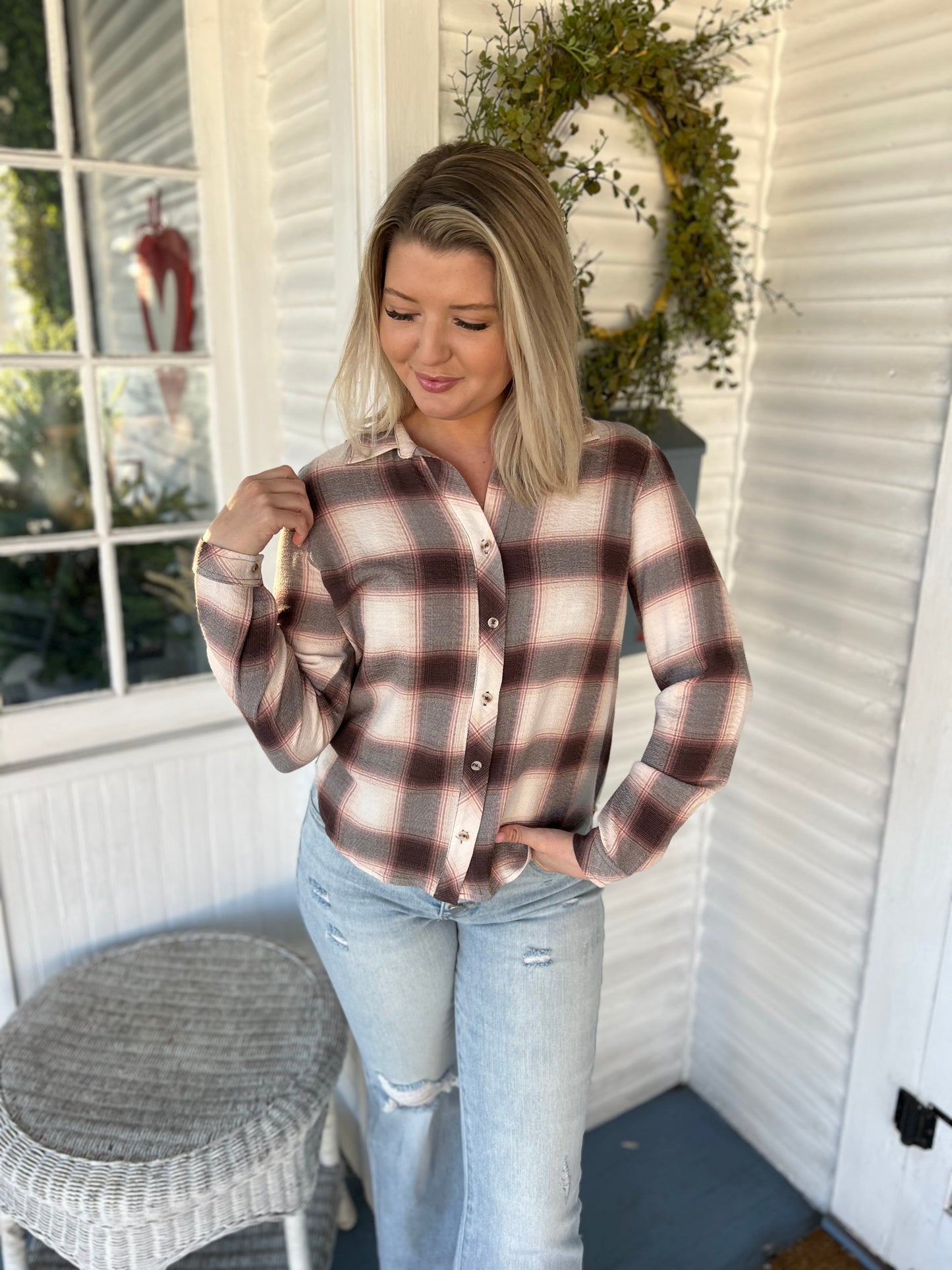 Mauve & Cream Button Up Shirt