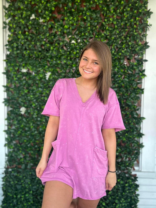Mineral Washed Oversized Casual Knit Romper