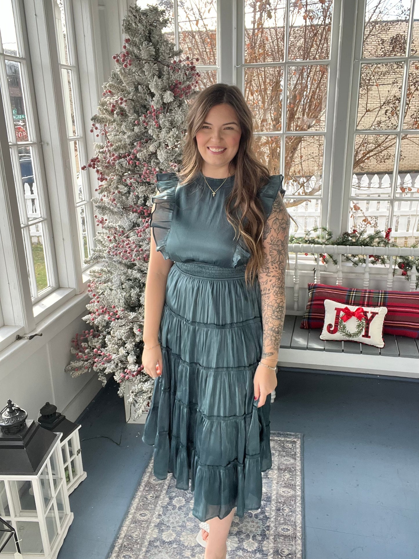 Ruffle Sleeve Mock Neck Dress