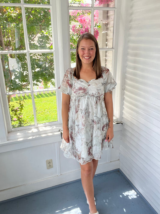 Mint/Brown Mix Floral Mini Dress