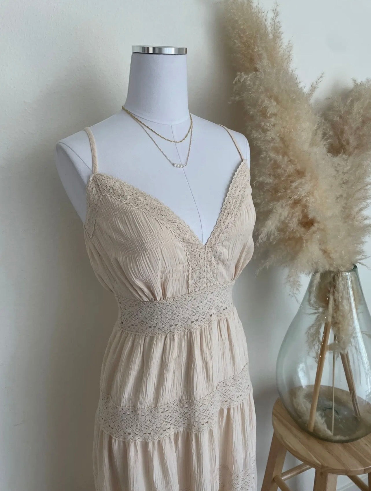 Crochet Lace V-Neck Maxi Dress