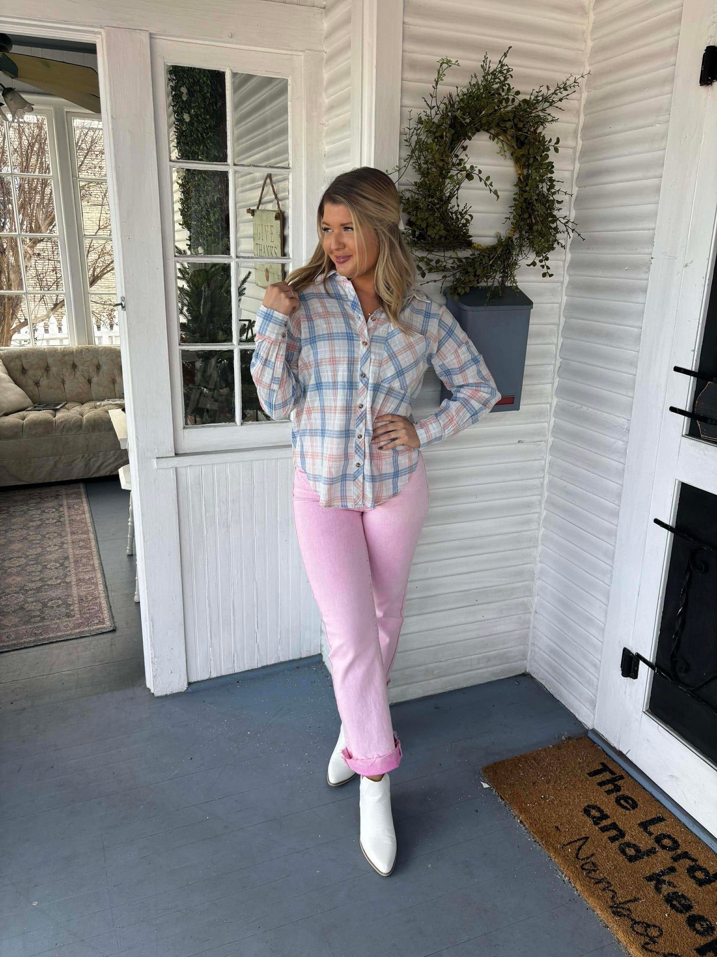 Pink/Blue Plaid Top