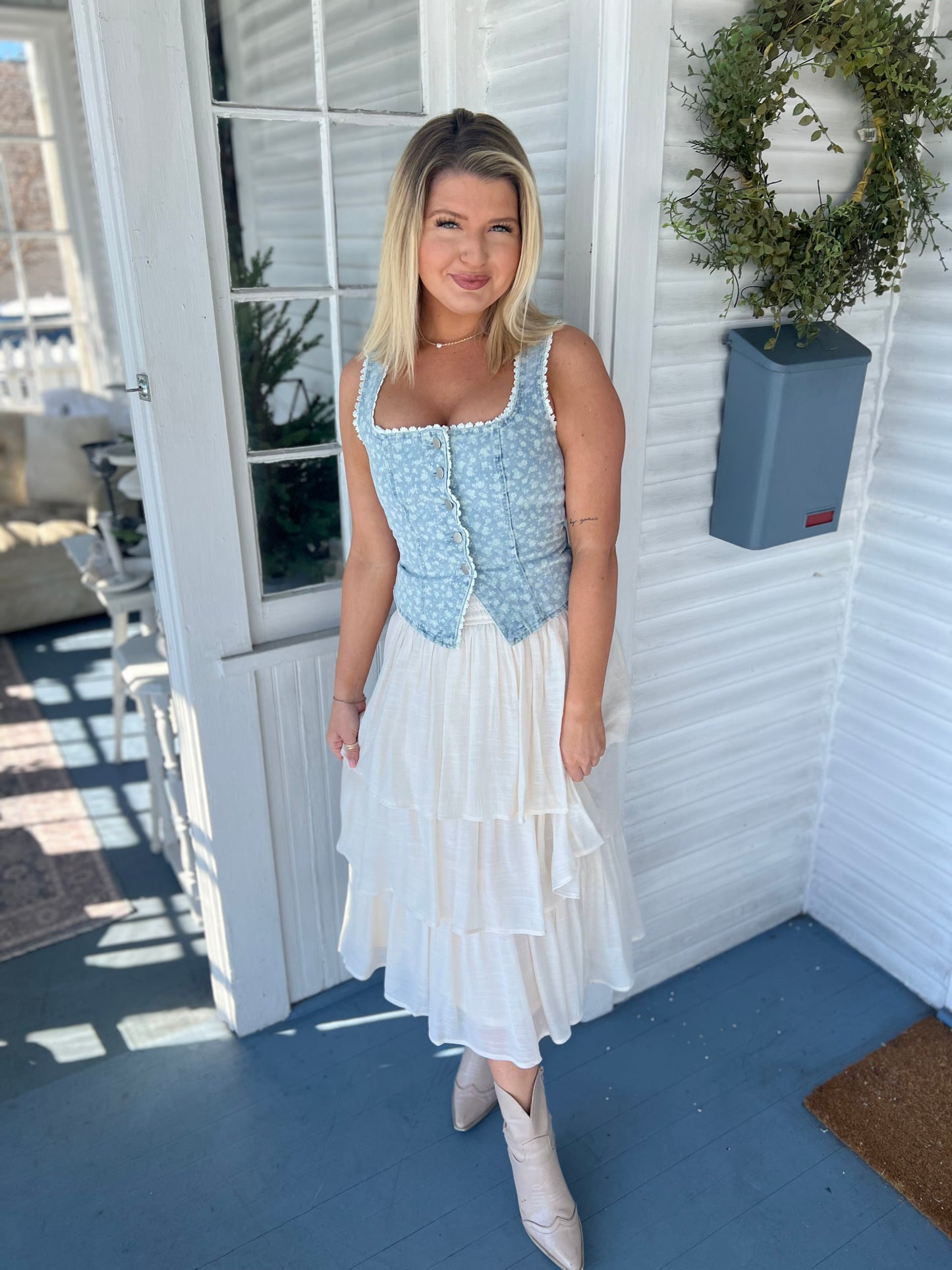 Ruched Waist Tiered Maxi Skirt