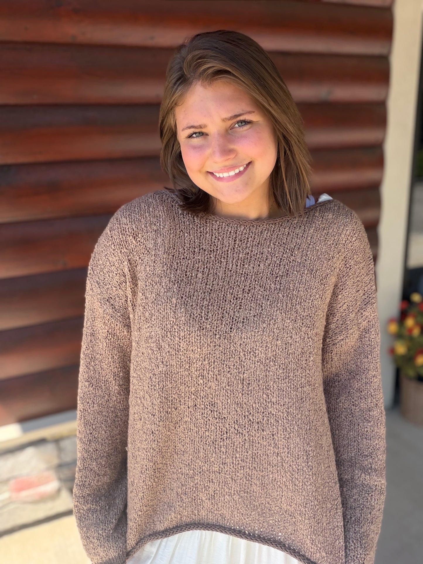 Boat Neck Contrast Trim LS Knit Sweater