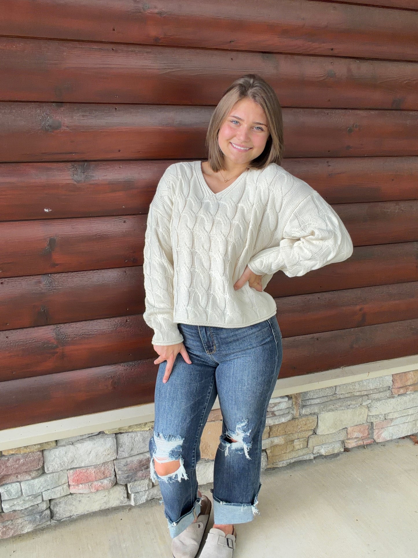 Cable Knit Vneck Sweater