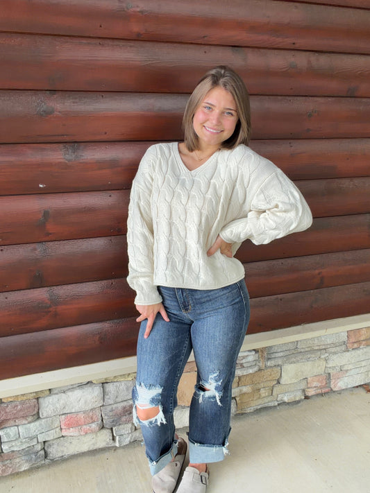 Cable Knit Vneck Sweater