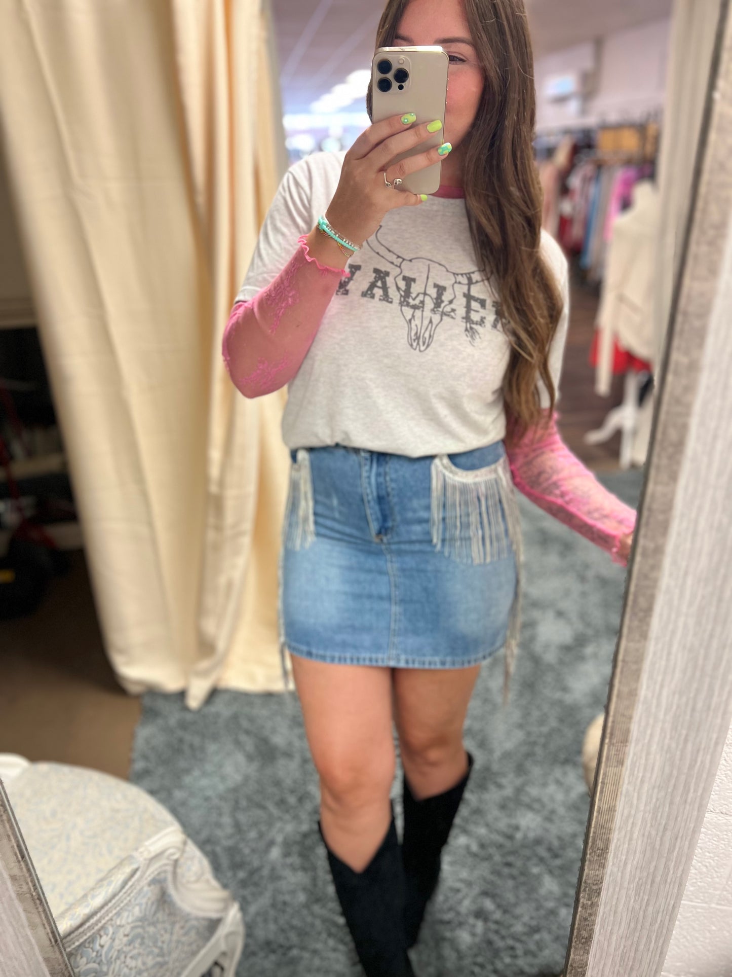 Denim Skirt w/ Fringe
