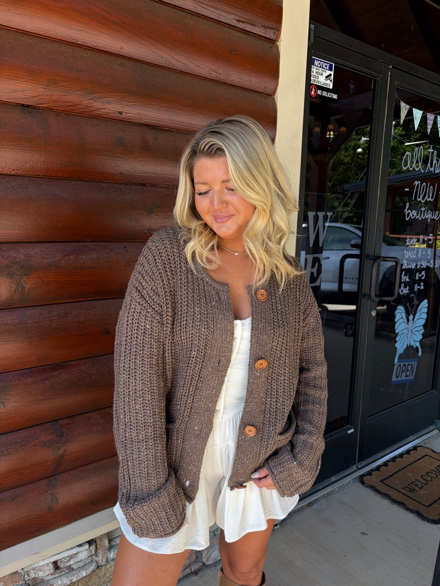 Marled Button Down Chunky Knit Cardigan