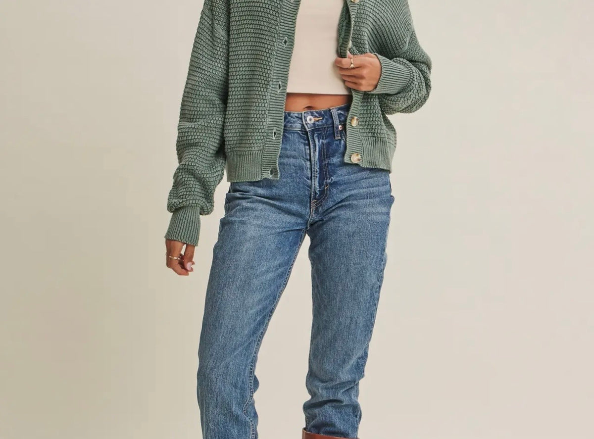 Mineral Washed Cotton Waffle Cardigan