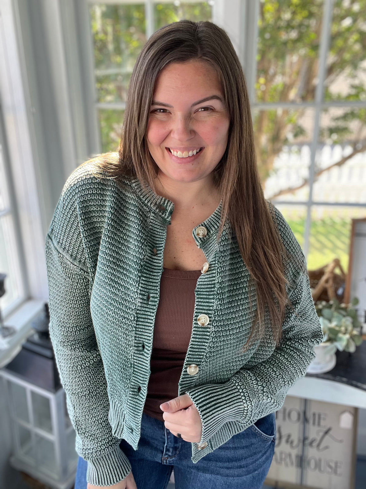 Mineral Washed Cotton Waffle Cardigan