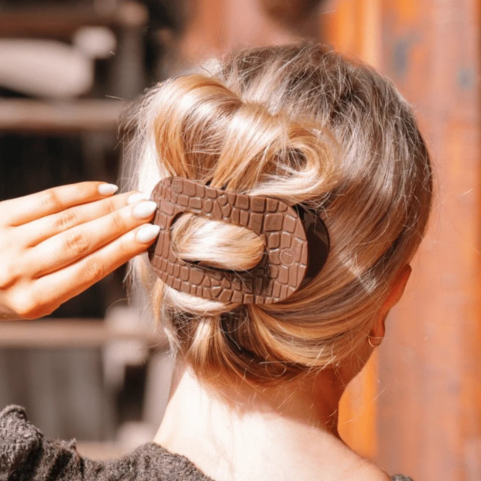 Brown Crocodile Flat Round Hair Clip
