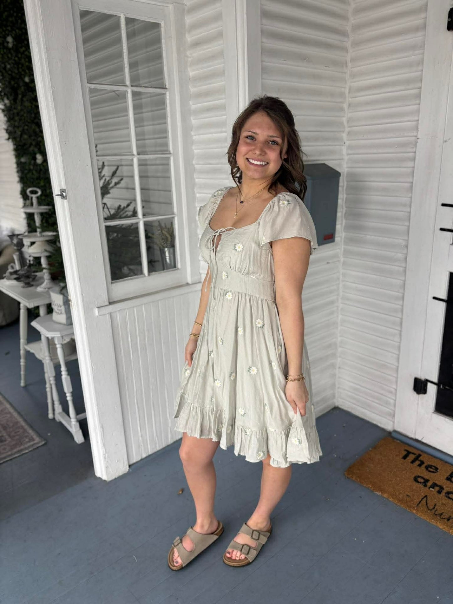 Embroidered Daisy Mini Dress