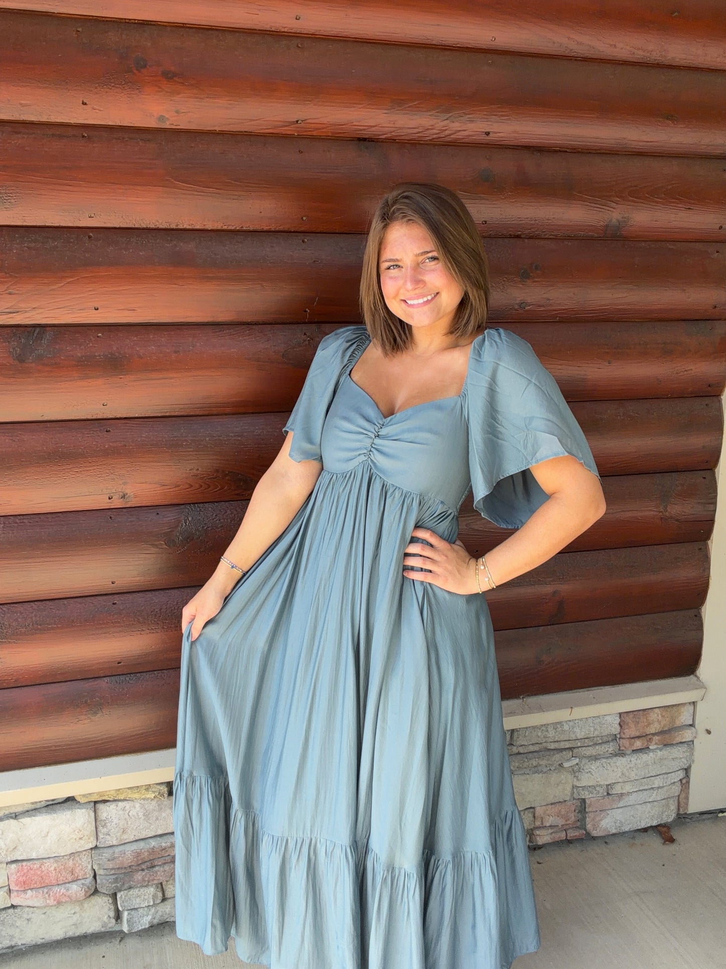 Whispering Willow Sweetheart Smocked Midi Dress
