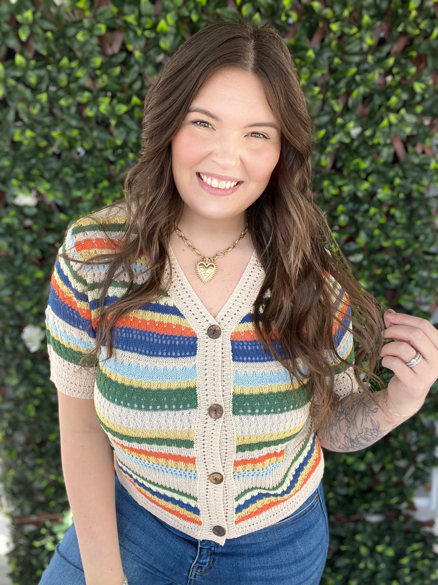 Multi-color Knit Button Top