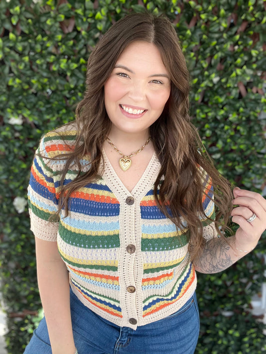 Multi-color Knit Button Top