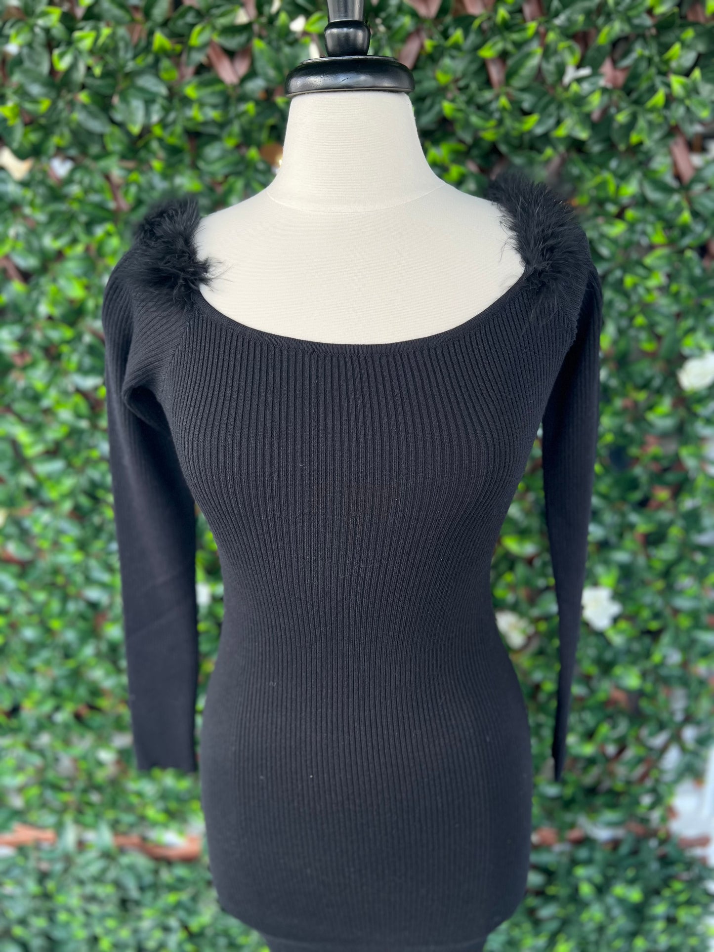 Black Feather Sweater Dress