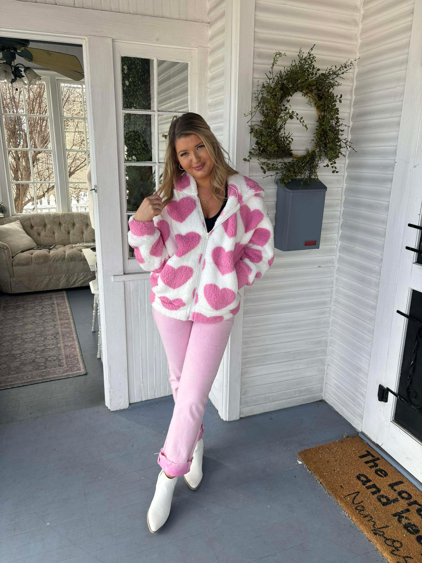 Pink Heart Sherpa Jacket