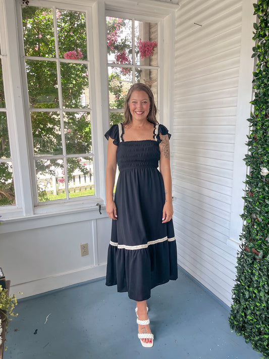 Smocked Lace Detail Maxi Dress