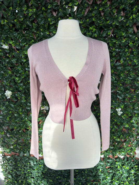 Pink Ribbed Cardigan