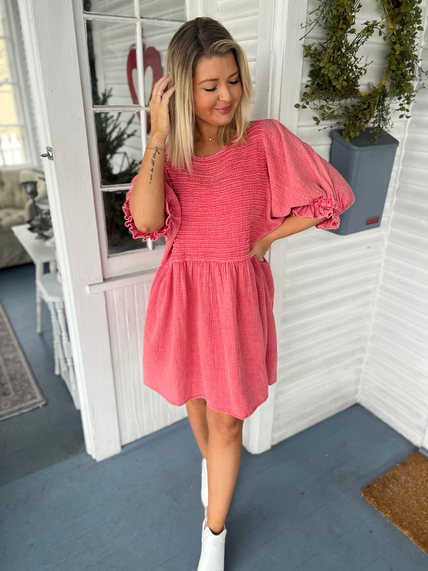 Pintuck Gauze Dress