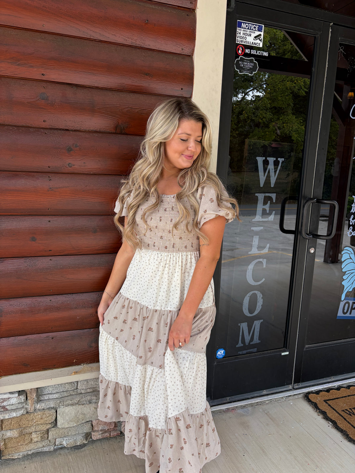 Daydream Patchwork Floral Smocked Tiered Midi