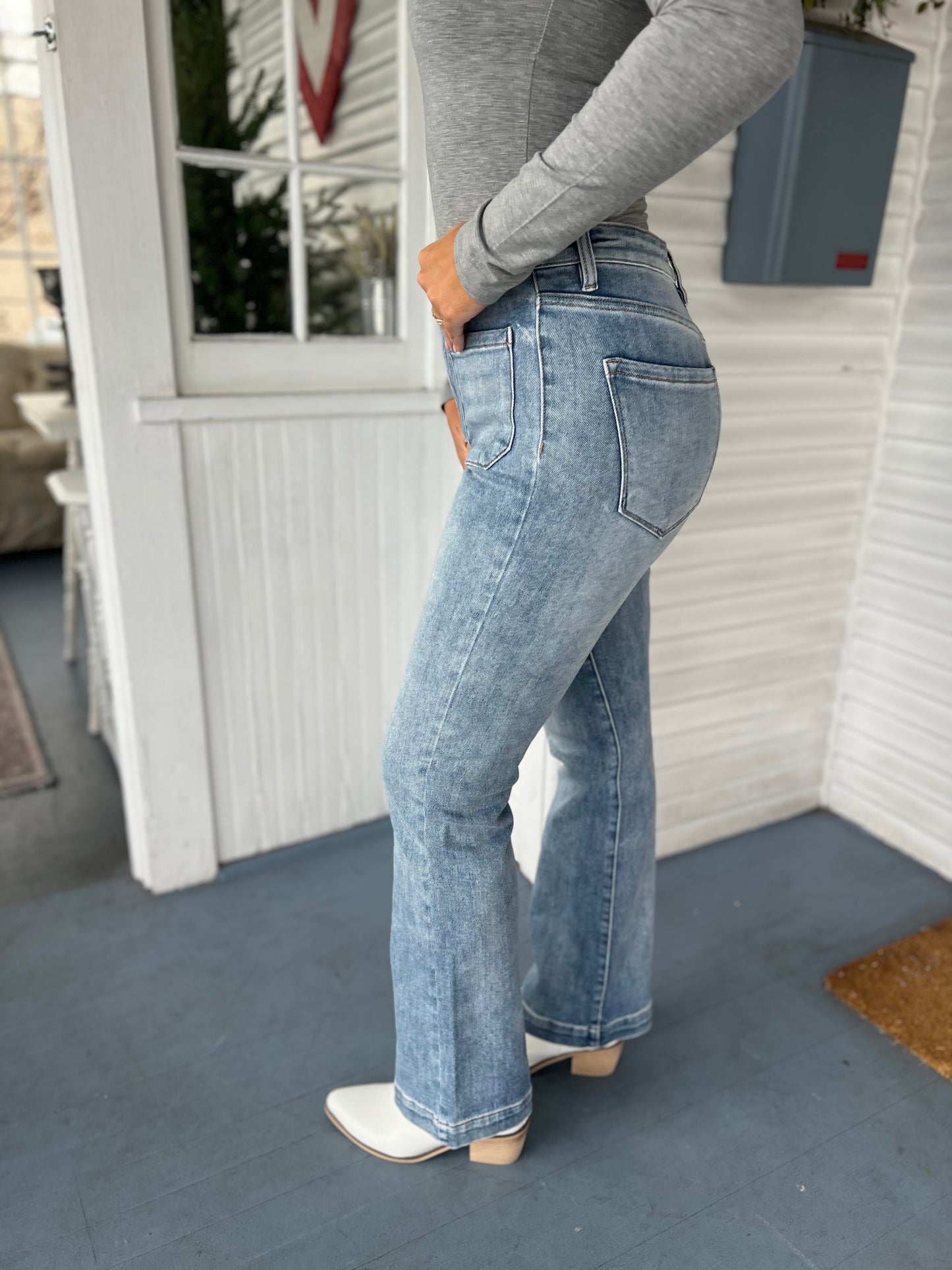 High Rise Ankle Bootcut With Patch Pocket