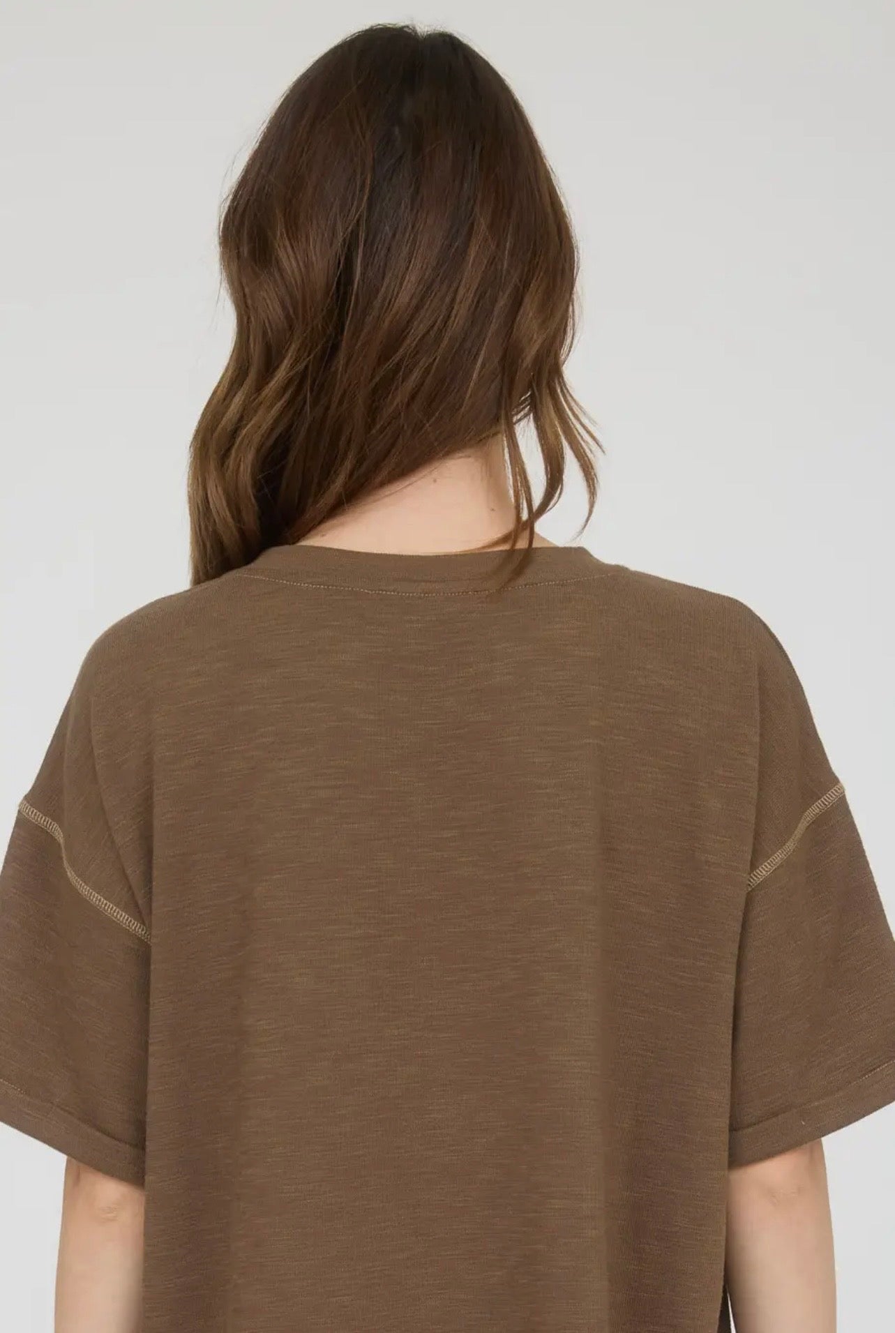 Contrast Stitch Drop Shoulder Cuff Sleeve Top