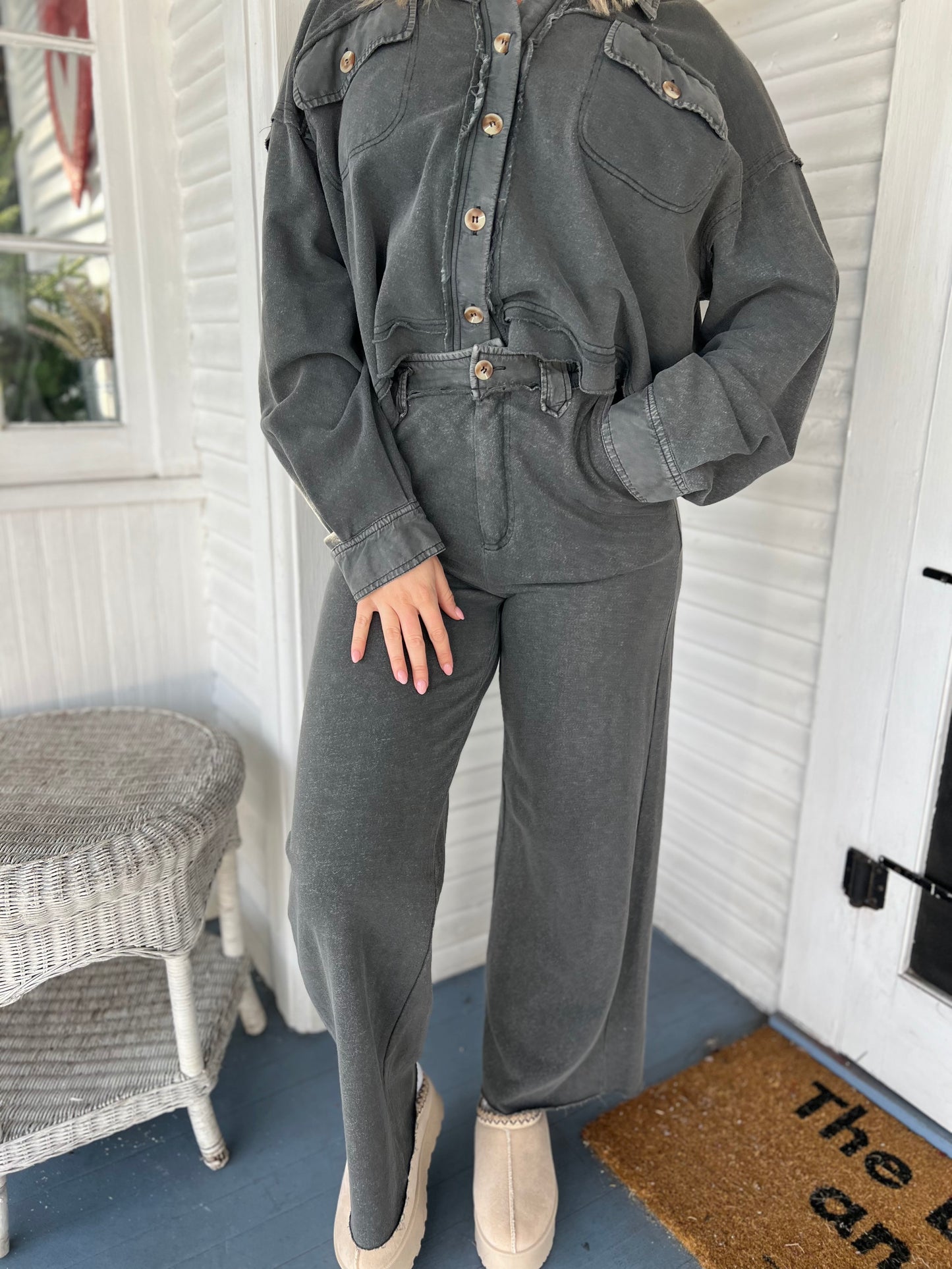 Terry Cloth Wide Leg Pant