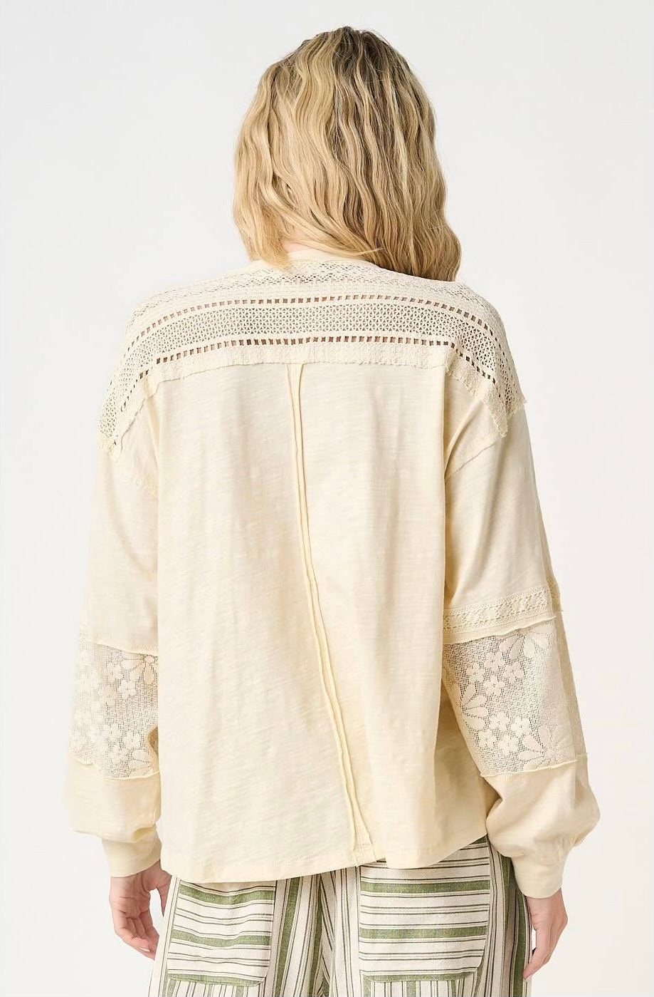 Mix Media Floral Lace Oversized LS Top