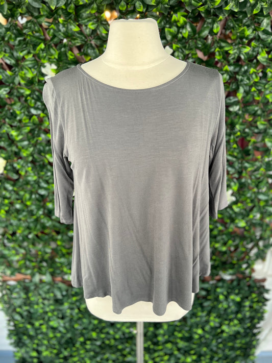 Gray Scoop Neck Quarter Sleeve Top