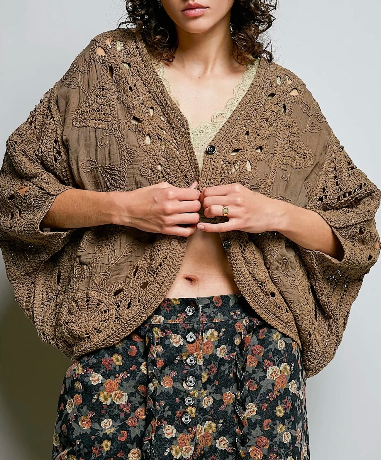 Batwing Button Down Crochet Cardigan