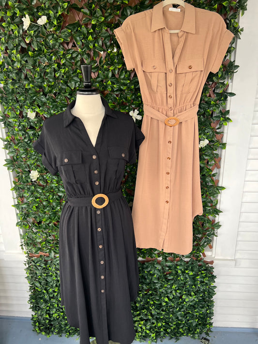 Collared Button Up Midi Dress